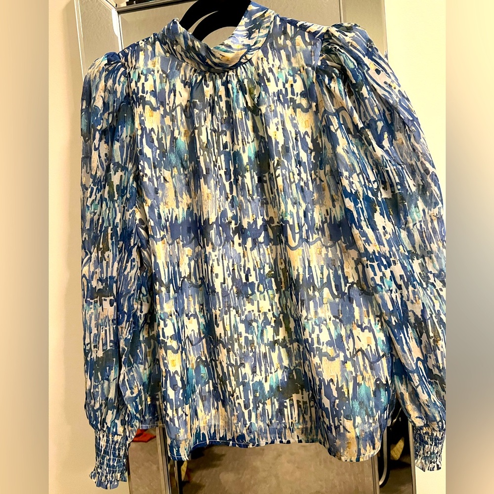 Periwinkle collection gold & blue patterned blouse